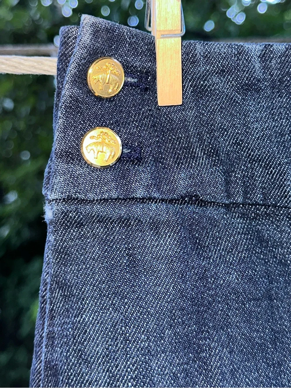 J. Crew Dark Blue Denim Mini Skirt with Gold Buttons